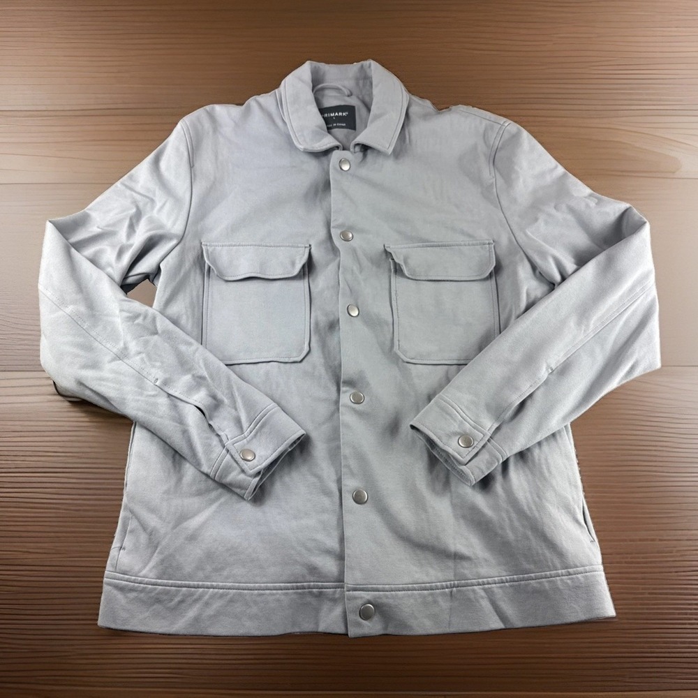 Primark Snap Shacket Mens L Gray Pockets Heavyweight Flannel Shirt Outdoors Camp